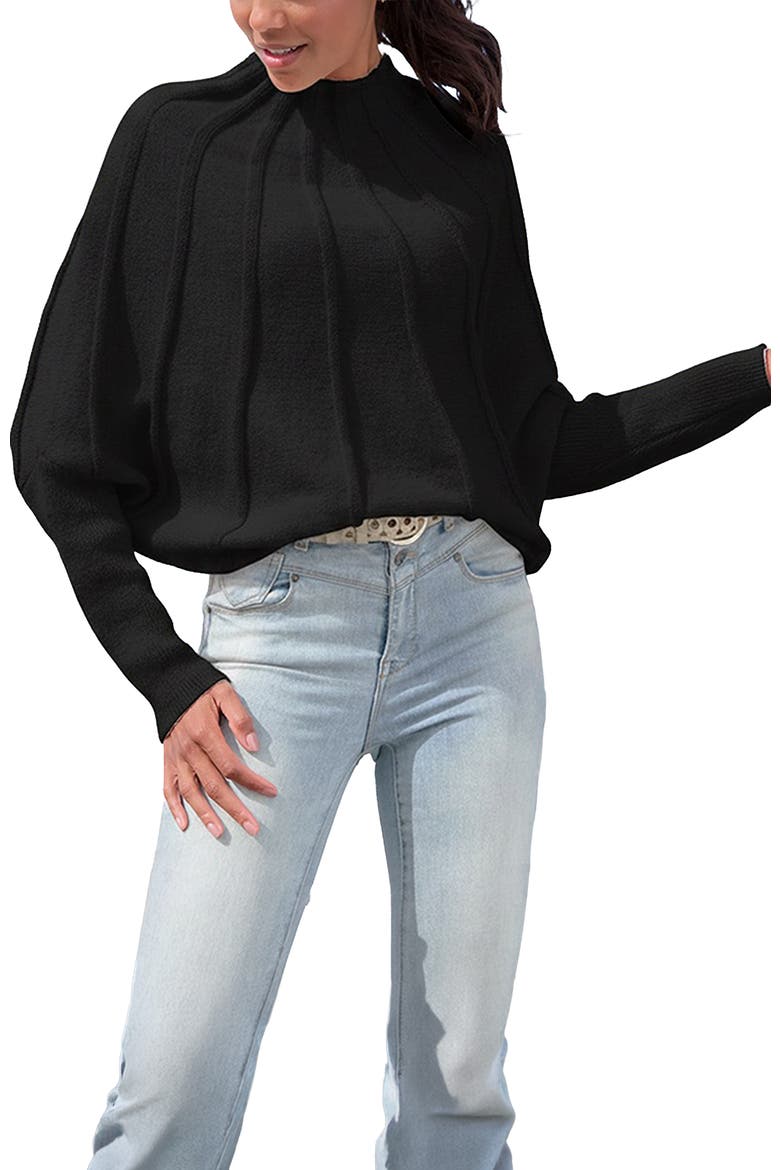 Mock Neck Ribbed Sweater, Main, color, Black