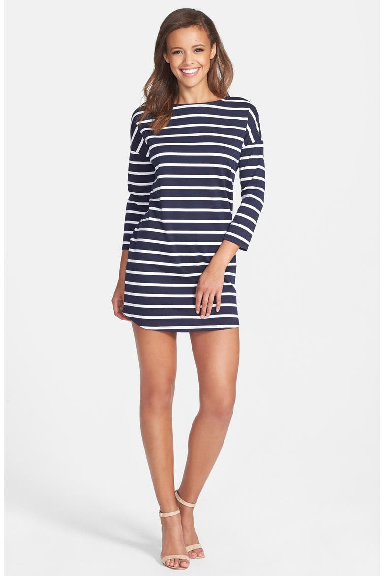 BB Dakota 'Phillipa' Stripe Ponte Shift Dress, Alternate, color, NAVY