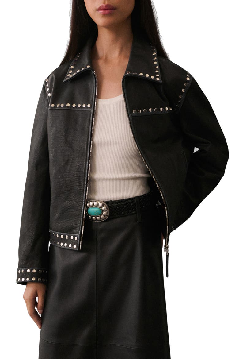 Studded Leather Jacket, Main, color, BLACK