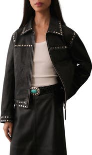 MANGO Studded Leather Jacket