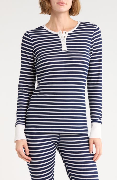 Striped Long Sleeve Henley Top