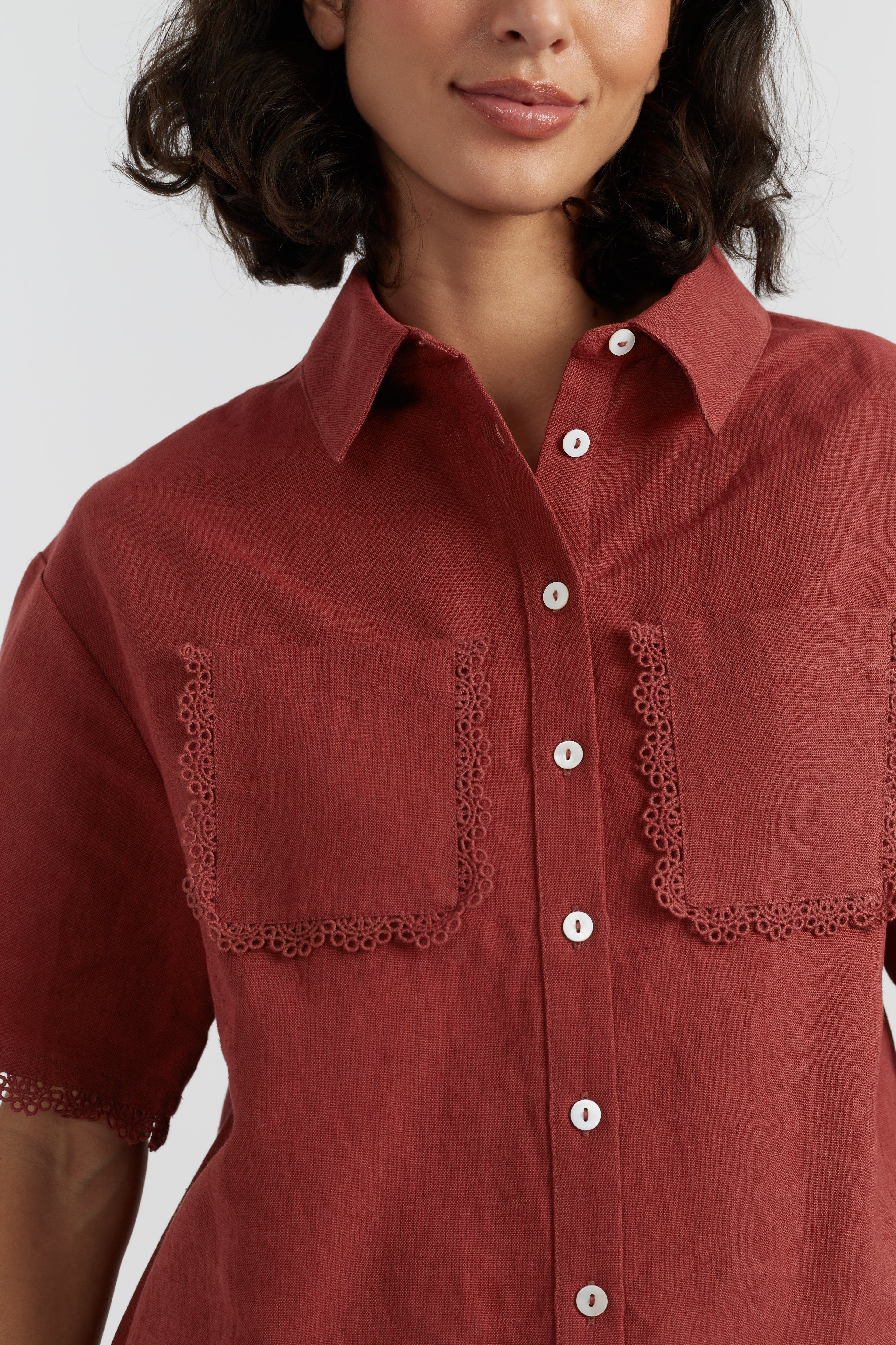 Sienna Linen-Blend Scallop Edge Shirt - image 4