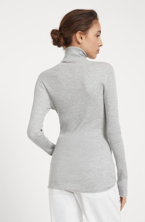 Brunello Cucinelli Cashmere-silk Glitter Turtleneck Sweater In Light Grey