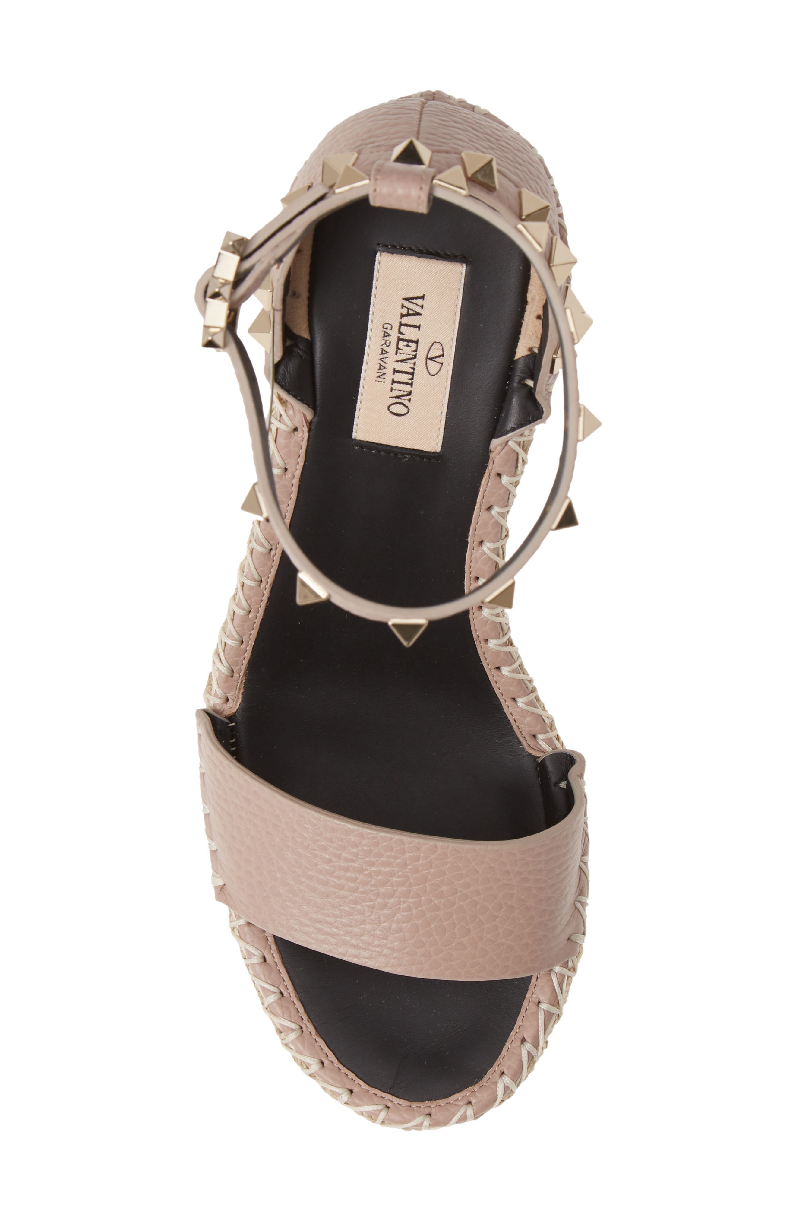 Valentino Garavani Rockstud Espadrille Wedge, Alternate, color, Poudre Leather