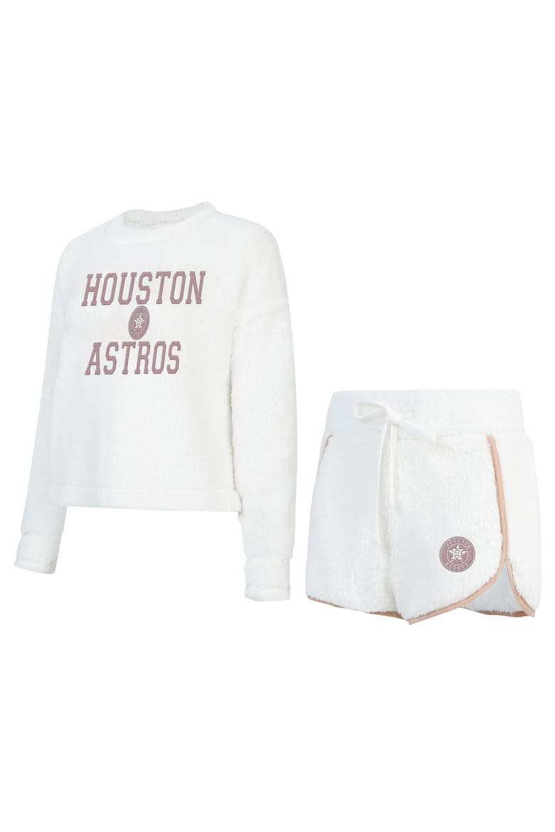 Women's Concepts Sport White Houston Astros Painter Sherpa Long Sleeve T-Shirt & Short Set, Main, color, White