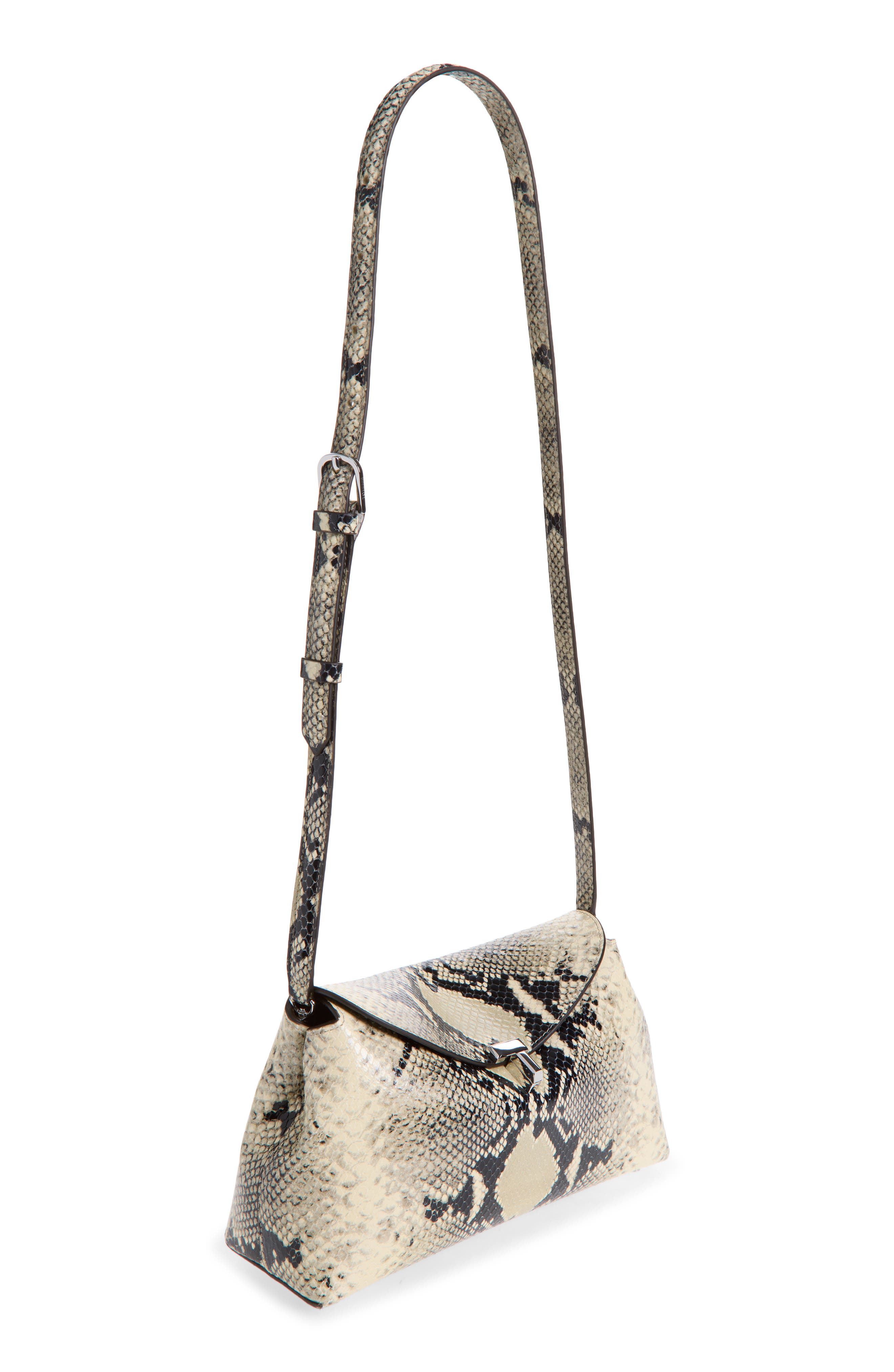 T-Lock Python Embossed Leather Clutch, Alternate, color, BLACK/ ECRU