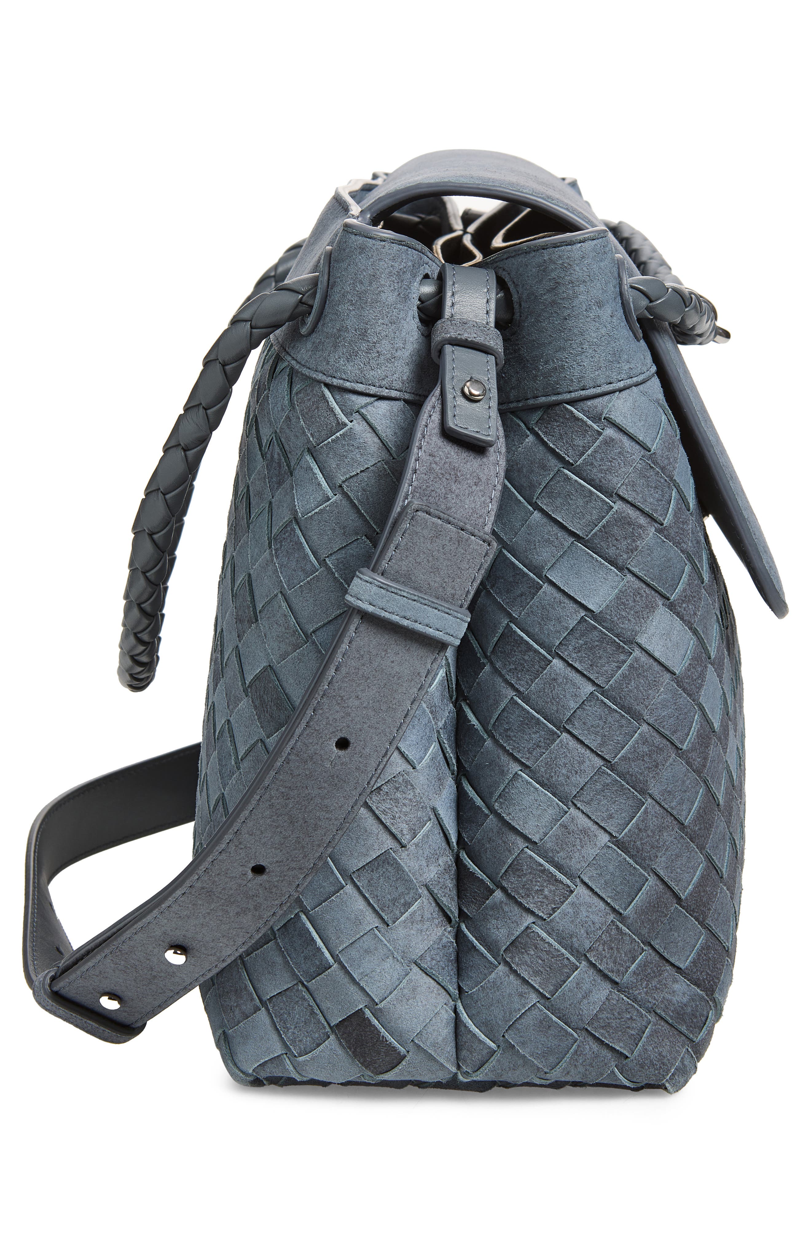 Bottega Veneta Andiamo Intrecciato Suede Messenger Bag, Alternate, color, Cloudy Indigo