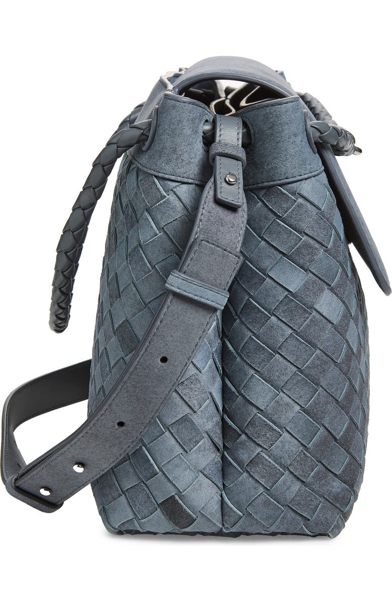 Bottega Veneta Andiamo Intrecciato Suede Messenger Bag, Alternate, color, Cloudy Indigo