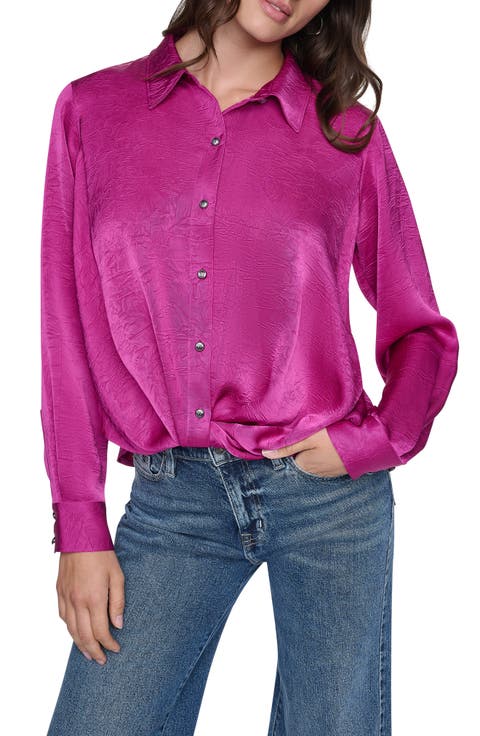 Twist Front Crinkle Satin Shirt