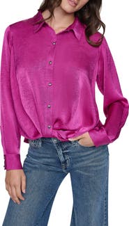 DKNY Twist Front Crinkle Satin Shirt