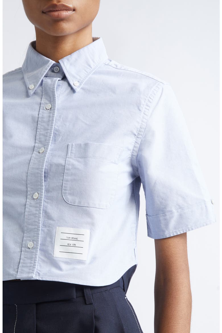 Cotton Oxford Crop Button-Down Shirt, Alternate, color, LIGHT BLUE