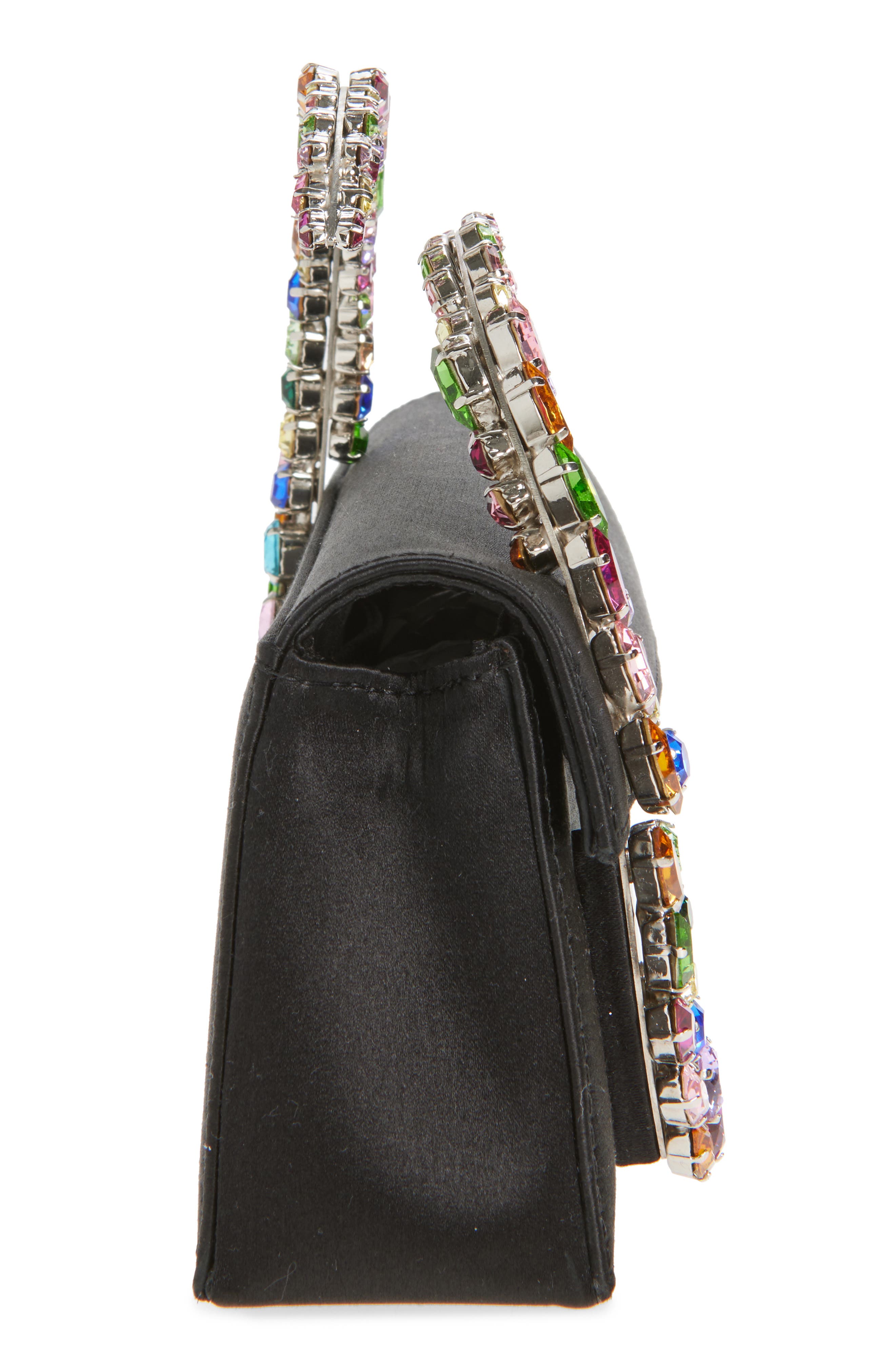 L’alingi Karma Crystal Handle Satin Clutch, Alternate, color, Black/Rainbow