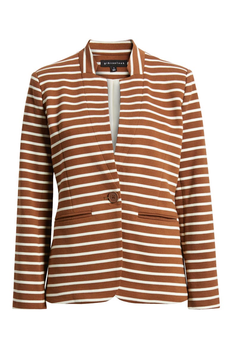 Stripe Knit Blazer, Alternate, color, SADDLE/IVORY STR
