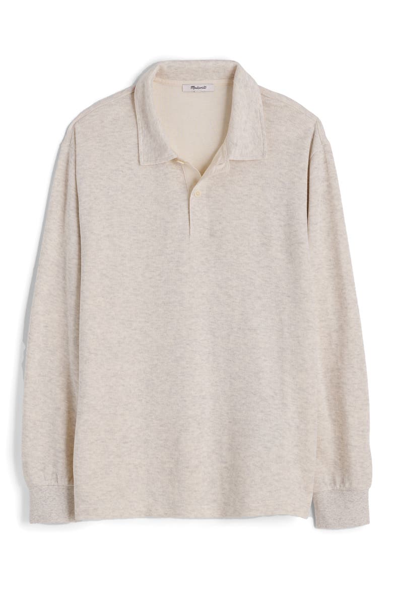 French Rib Long Sleeve Polo, Alternate, color, HEATHER VINTAGE IVORY