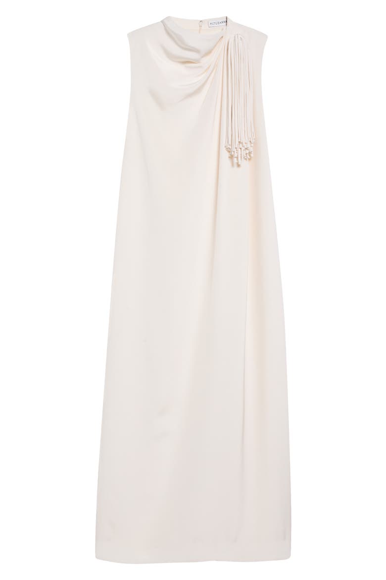 Jackie Fringe Trim Silk Dress, Alternate, color, IVORY