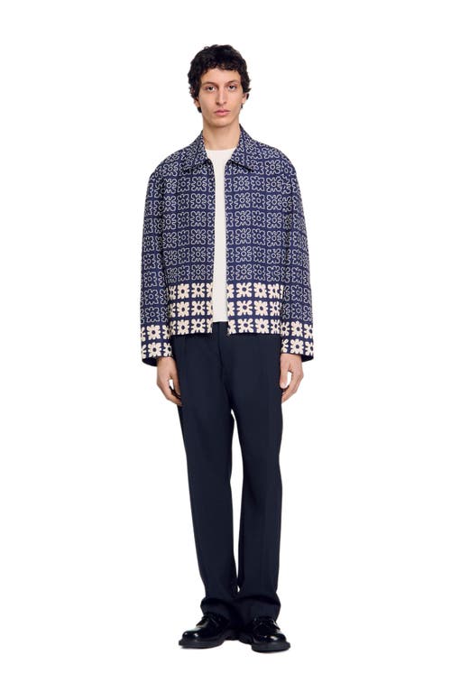 Sandro Jacket With Floral Motif In Midnight Blue