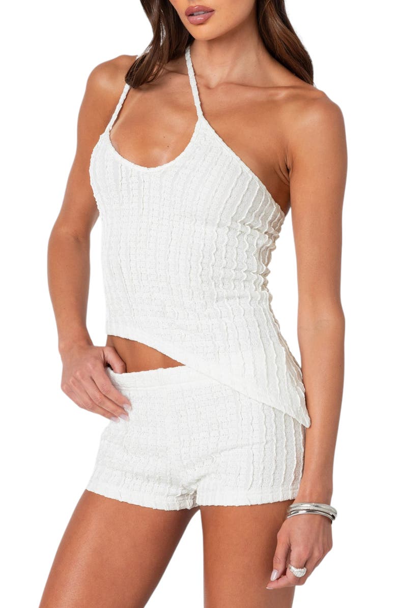 EDIKTED Phoebe Asymmetric One-Shoulder Knit Camisole, Alternate, color, White