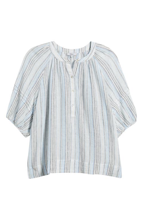 Rails Shoshanna Stripe Puff Sleeve Linen Blend Top In White
