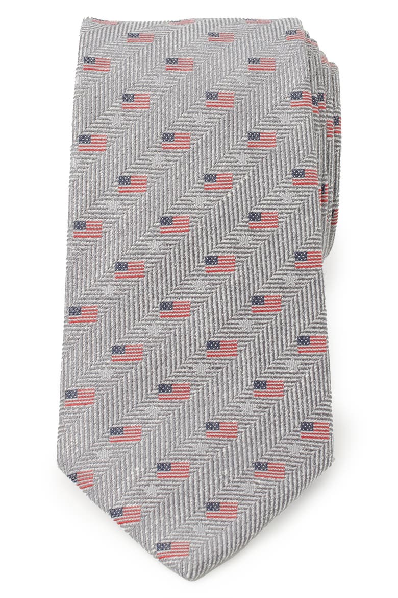 American Flag Cotton Tie, Main, color, GRAY