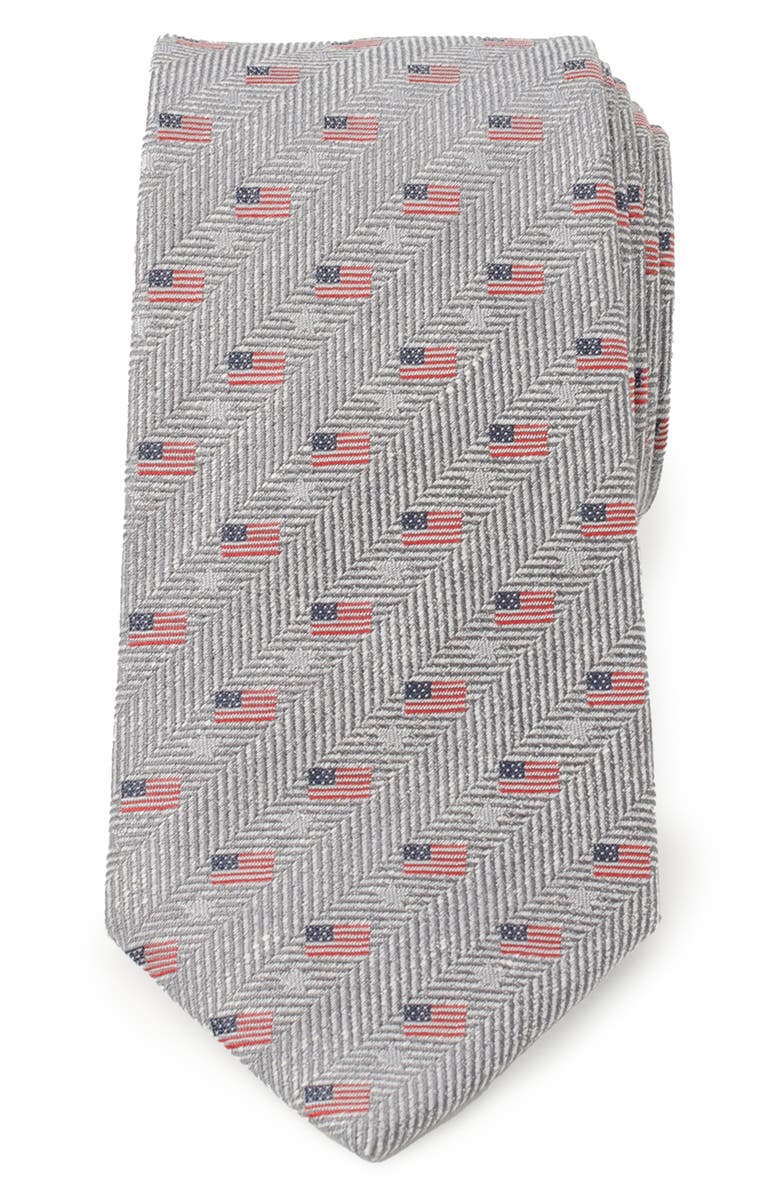 Cufflinks, Inc. American Flag Cotton Tie, Main, color, Gray