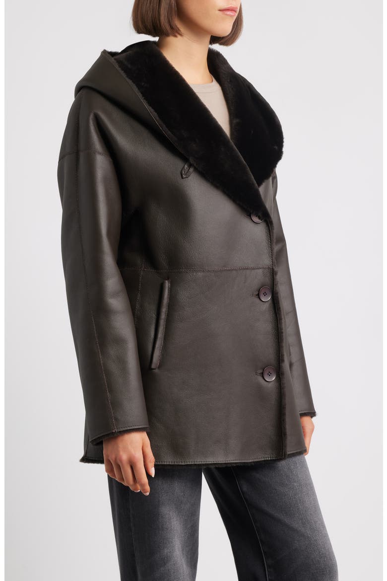 Cherez Reversible Hooded Genuine Shearling Coat, Alternate, color, CHOCOLATE