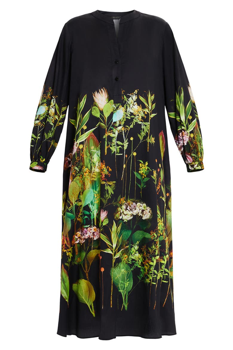 Garbata Floral Long Sleeve Satin Dress, Alternate, color, BLACK