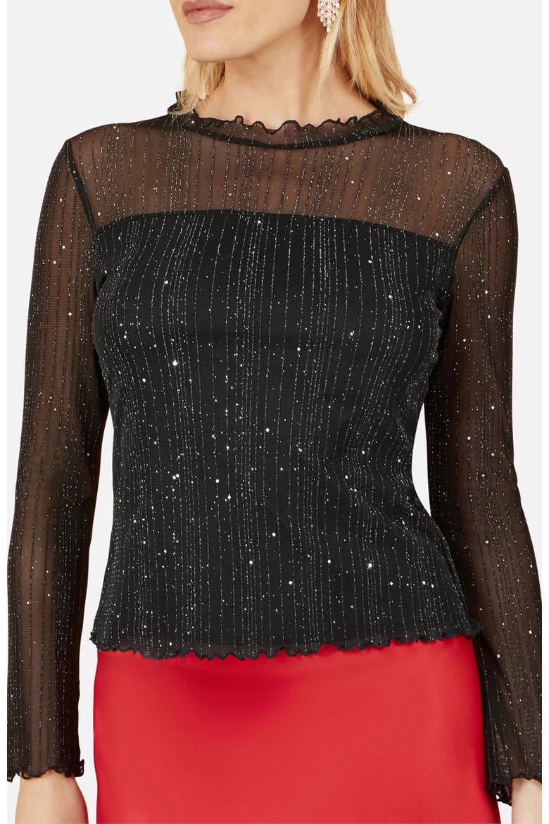 Sparkle Print Mesh Stretch Fitted Top, Alternate, color, Black