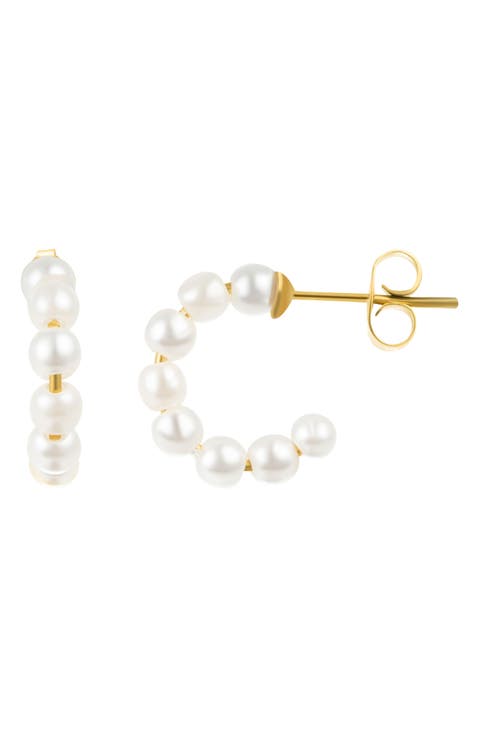 Imitation Pearl Huggie Hoop Earrings
