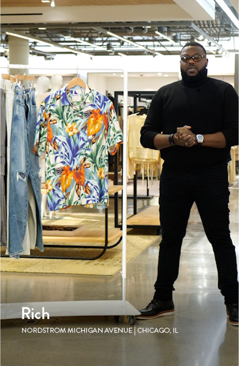 Fleur de Lune Print Short Sleeve Silk Button-Up Shirt, sales video thumbnail