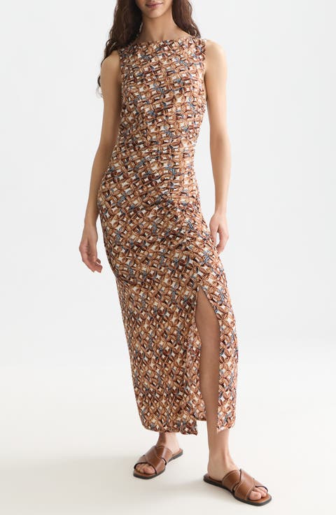 Print Texture Sleeveless Maxi Dress