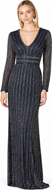 LARA New York Long Sleeve Belted Beaded Gown