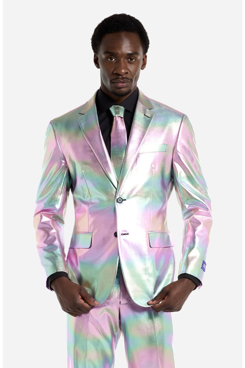 Proper Pearly Slim Fit Two-Piece Suit & Tie Set, Alternate, color, SILVER MULTI