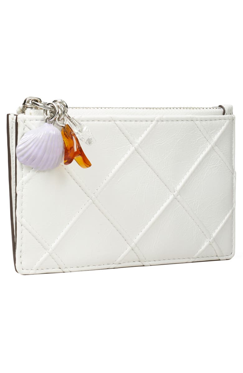 Tory Burch Fleming Charm Distressed Leather Zip Card Case, Alternate, color, Cirrus Cloud