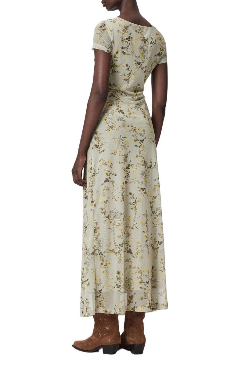 AllSaints Gabby Floral Print Mesh Maxi Dress, Alternate, color, Carmel Stem Green