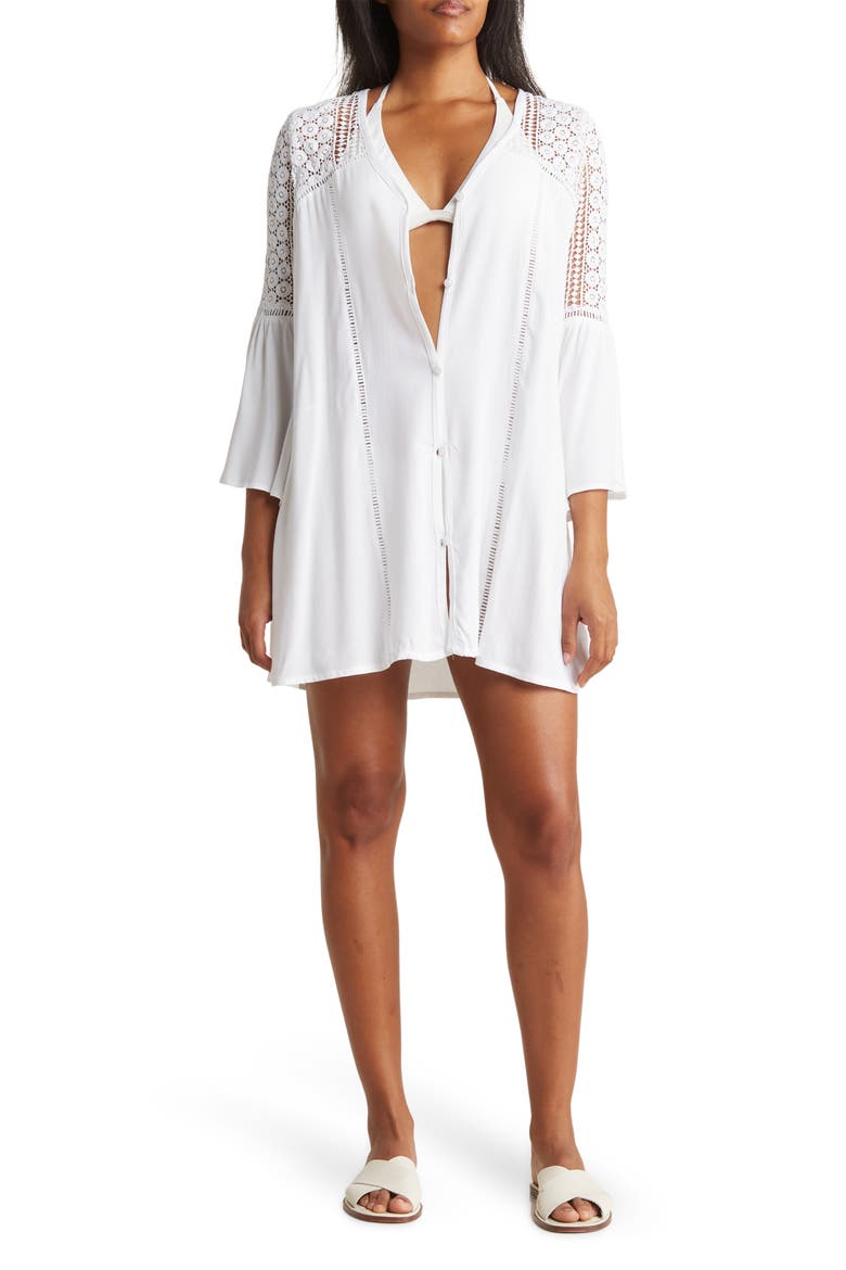 Lace Crochet Tunic Coverup, Main, color, WHITE
