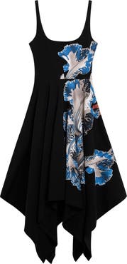 Desigual Placement Print Handkerchief Hem Stretch Cotton Dress