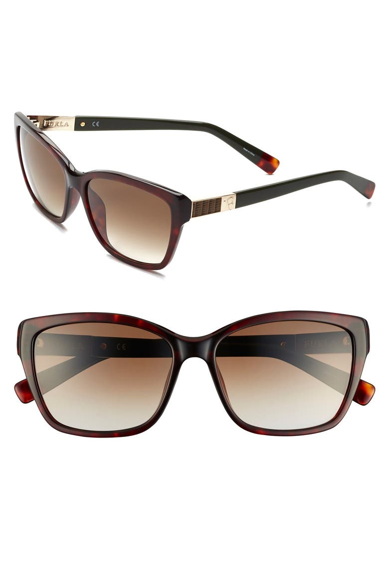 56mm Leather Insert Sunglasses, Main, color, HAVANA KHAKI/ BROWN GRADIENT