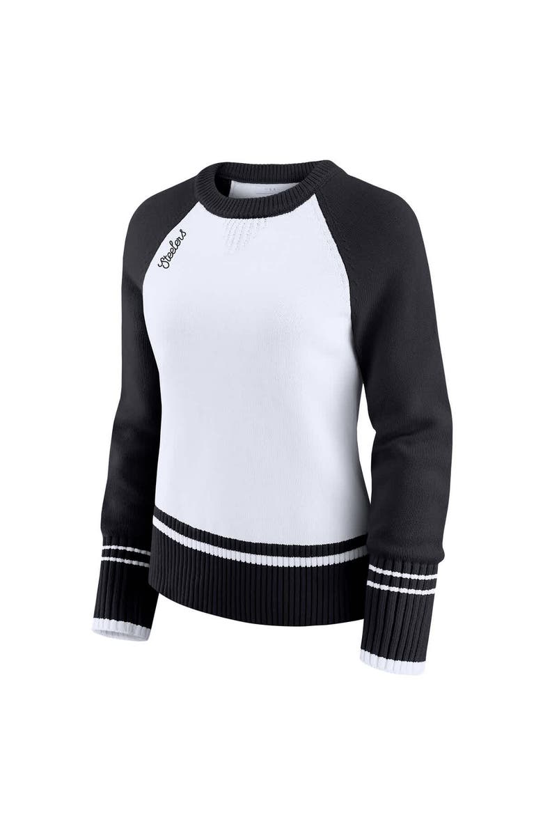 WEAR by Erin Andrews Women's WEAR by Erin Andrews White/Black Pittsburgh Steelers Colorblock Raglan Sweater, Alternate, color, White