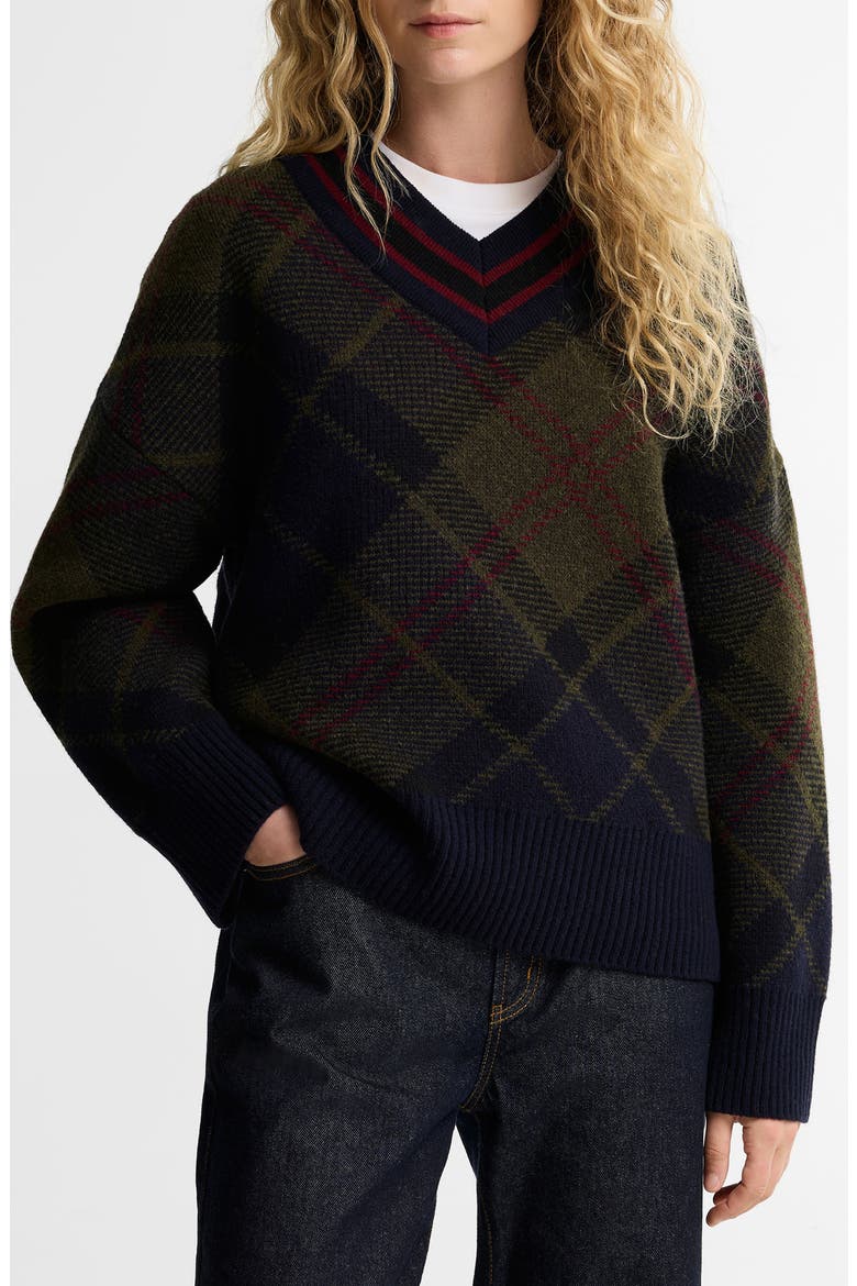 Shae V-Neck Wool Blend Sweater, Main, color, SHADOW CLASSIC TARTAN