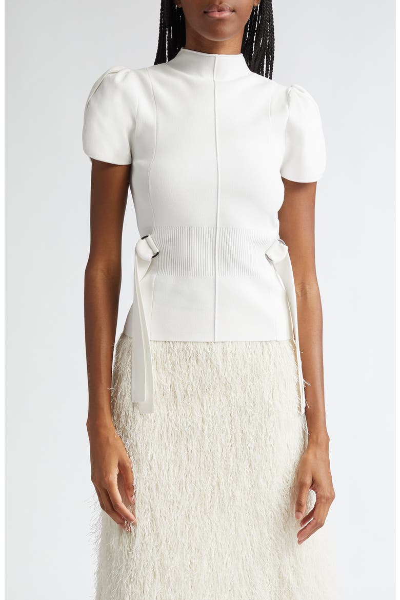 Puff Sleeve Mock Neck Rib Top, Main, color, IVORY