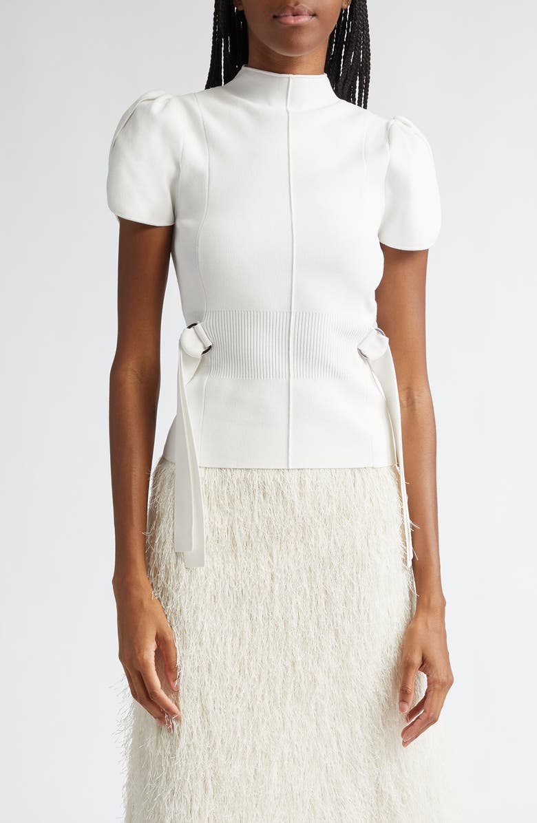 3.1 Phillip Lim Puff Sleeve Mock Neck Rib Top, Main, color, Ivory