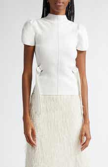 Puff Sleeve Mock Neck Rib Top