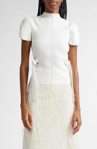 Puff Sleeve Mock Neck Rib Top