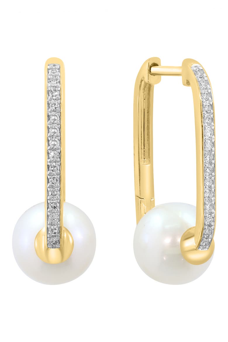 Diamond & Freshwater Pearl Hoop Earrings, Main, color, WHITE