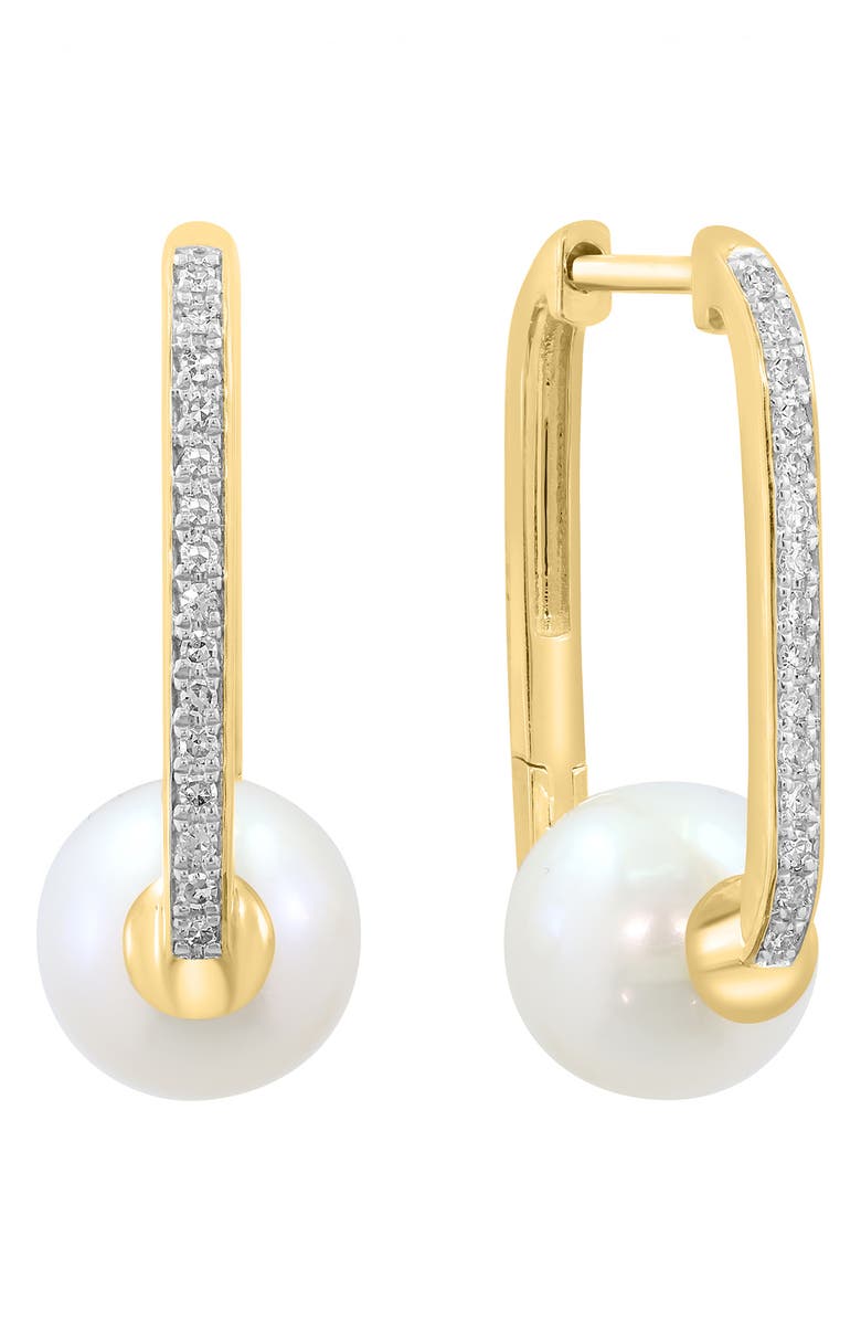 EFFY Diamond & Freshwater Pearl Hoop Earrings, Main, color, White