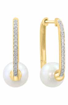 EFFY Diamond & Freshwater Pearl Hoop Earrings