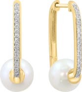 EFFY Diamond & Freshwater Pearl Hoop Earrings