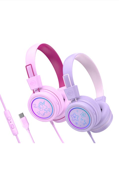 KidJamz KJ55U (2 Pack) USB-C Kid's Headphones w/ LED Lights