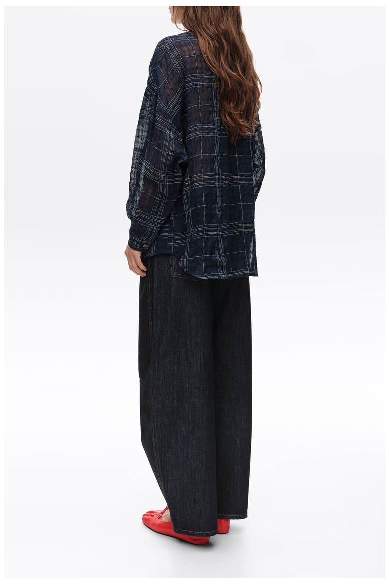 Checked linen blend oversize shirt, Alternate, color, NAVY
