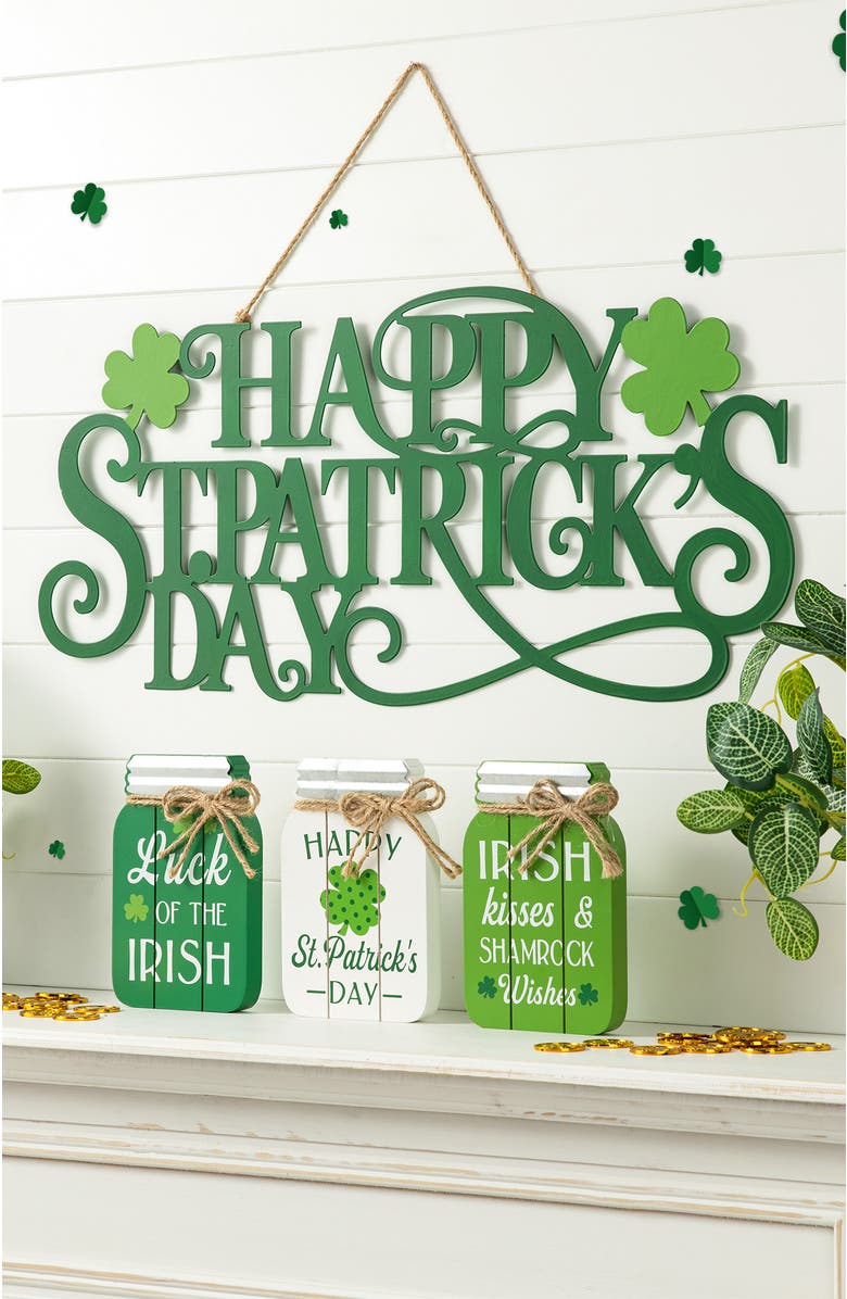 Glitzhome Metal HAPPY St. Patrick's Day Wall Decor, Alternate, color, Green